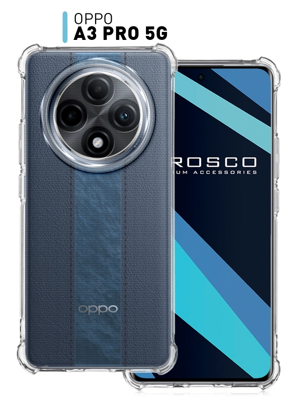 Противоударный чехол для Oppo A3 Pro 5G силиконовый ROSCO прозрачный с усиленными углами