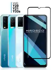 Прозрачный стекло для Vivo Y20, Y21 и Y33s защитное Rosco с олеофобным покрытием и черной рамкой