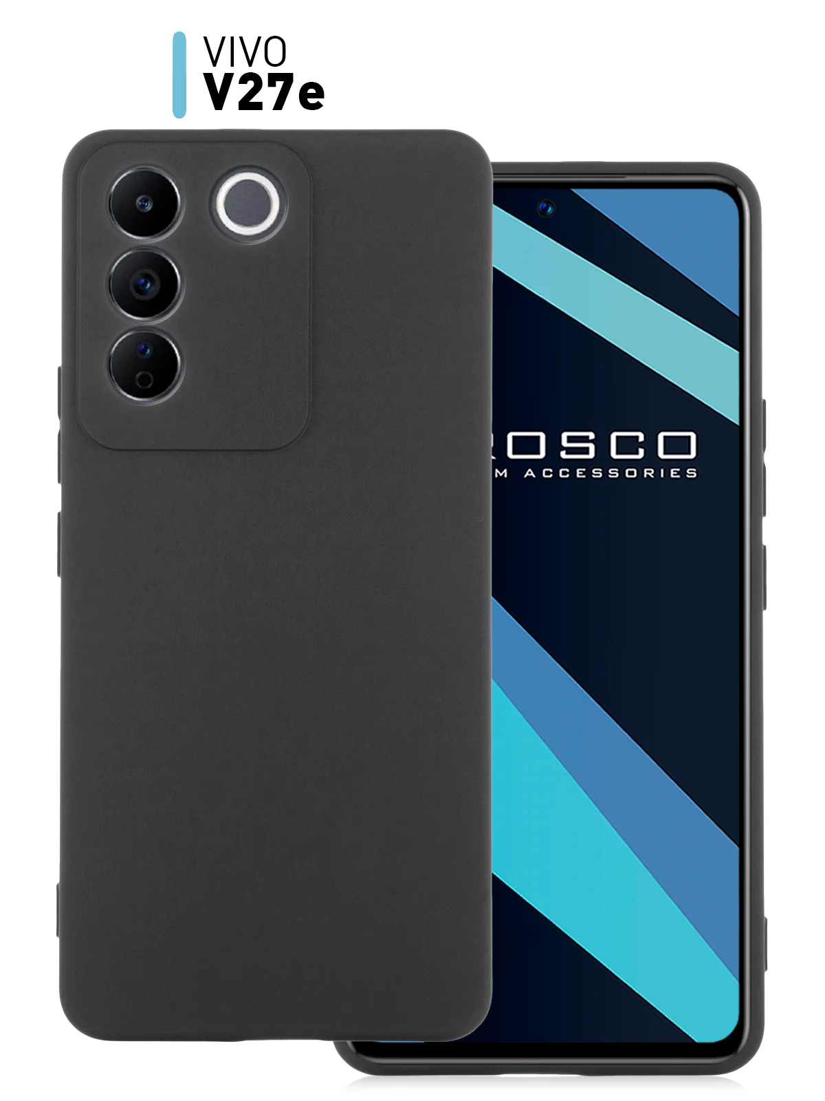 Черный чехол ROSCO для Vivo V27e матовый силиконовый тонкий, бортик вокруг камер