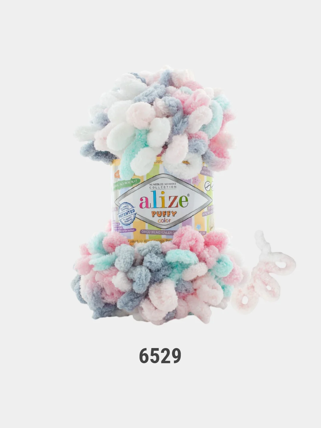Лазурный пряжа Alize Puffy Color, петельки большие, 100 г, 9 м