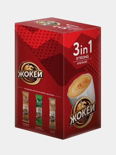 Кофейный напиток Жокей "Крепкий 3в1", растворимый, 10 пакетиков, 120 г