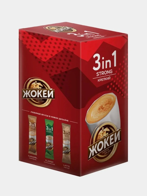 Кофейный напиток Жокей "Крепкий 3в1", растворимый, 10 пакетиков, 120 г