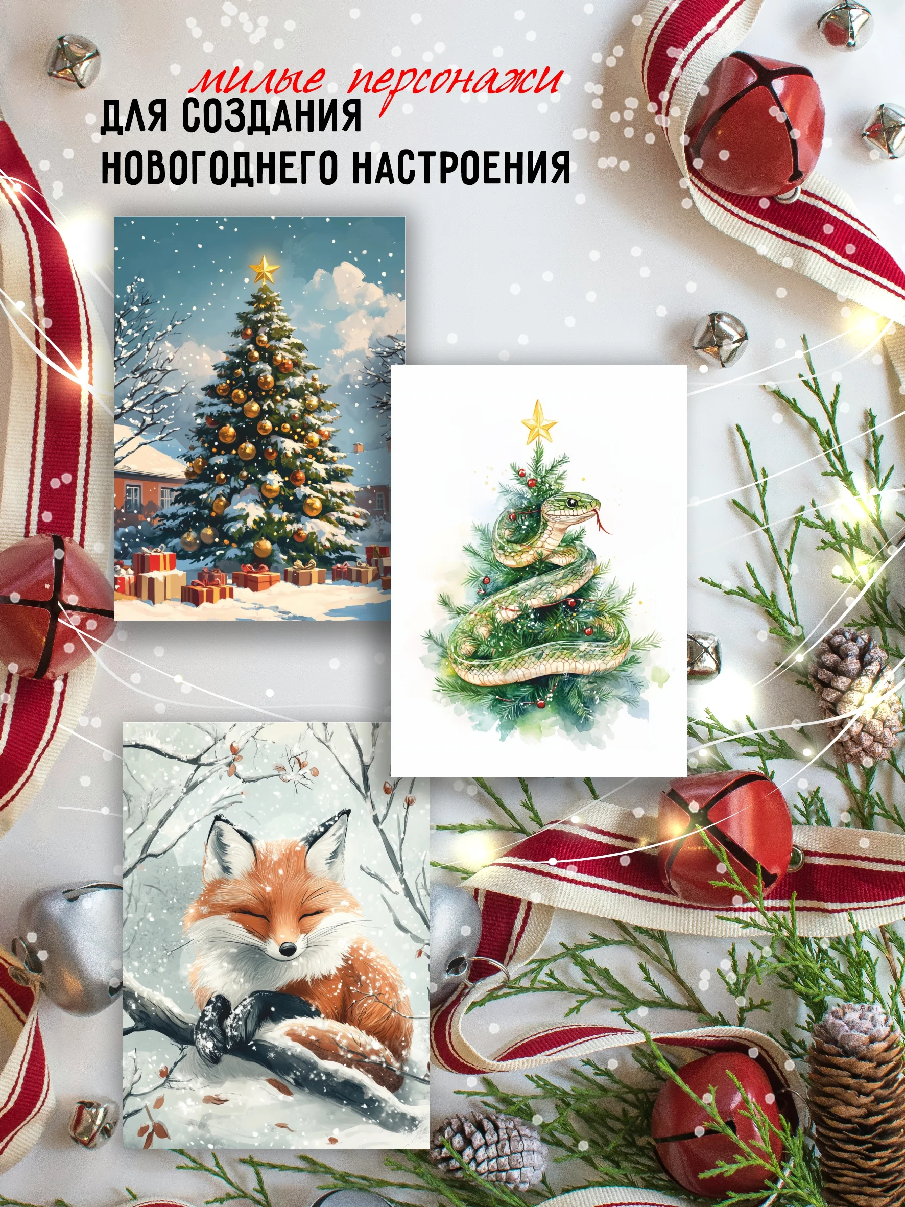 Серебряный набор новогодних открыток, зима