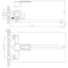Смеситель для ванны с душем Rossinka T40-32, с длинным изливом, однорычажный, хром