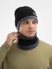 Черный шапка со снудом шерстяная, мужская, женская, зимняя