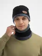 Черный шапка со снудом шерстяная, мужская, женская, зимняя