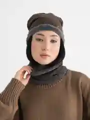 Коричневый шапка со снудом шерстяная, мужская, женская, зимняя