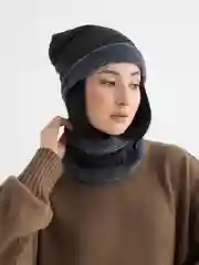 Серый шапка со снудом шерстяная, мужская, женская, зимняя