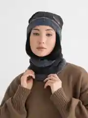 Серый шапка со снудом шерстяная, мужская, женская, зимняя