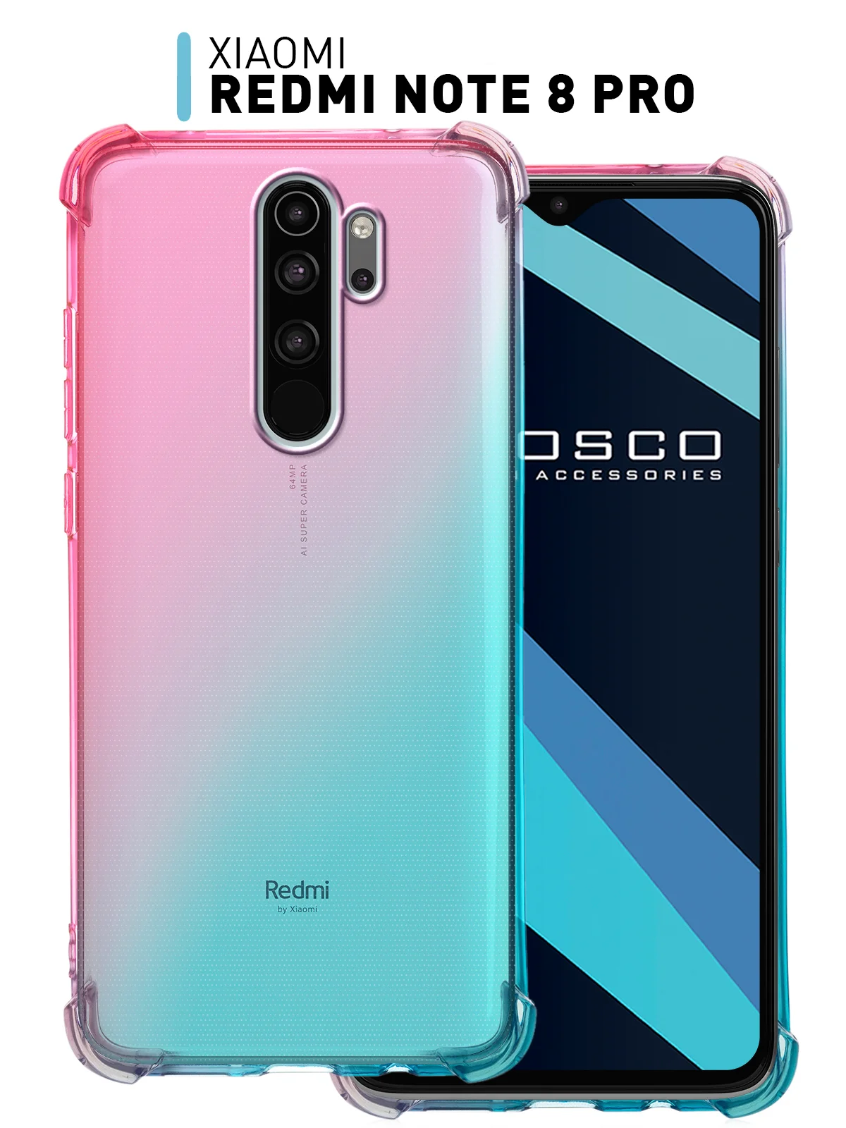 Синий чехол противоударный ROSCO для Xiaomi Redmi Note 8 Pro, силиконовый, с усиленными углами