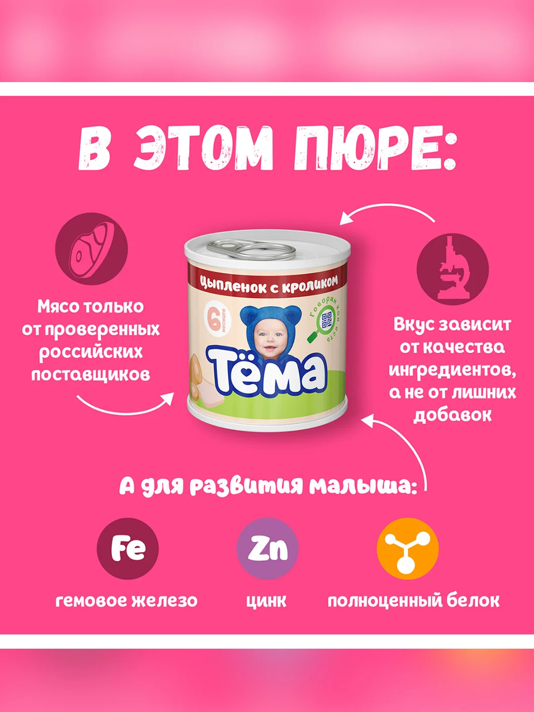 Пюре мясное Тема с цыпленком и кроликом с 6 мес. 90г