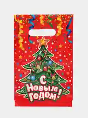 Алый пакет новогодний подарочный, 20х30, 30 мкм, наборы 1/5/10 штук