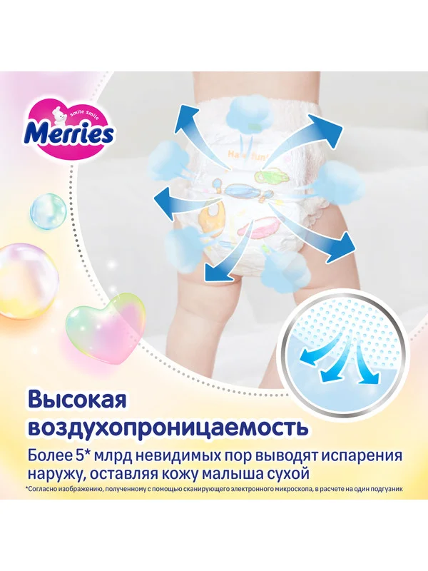 Подгузники-трусики для детей Merries, размер M, 6-11 кг, 33 штуки
