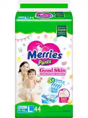 Подгузники-трусики Merries Good Skin, размер L, 9-14 кг, 44 штуки