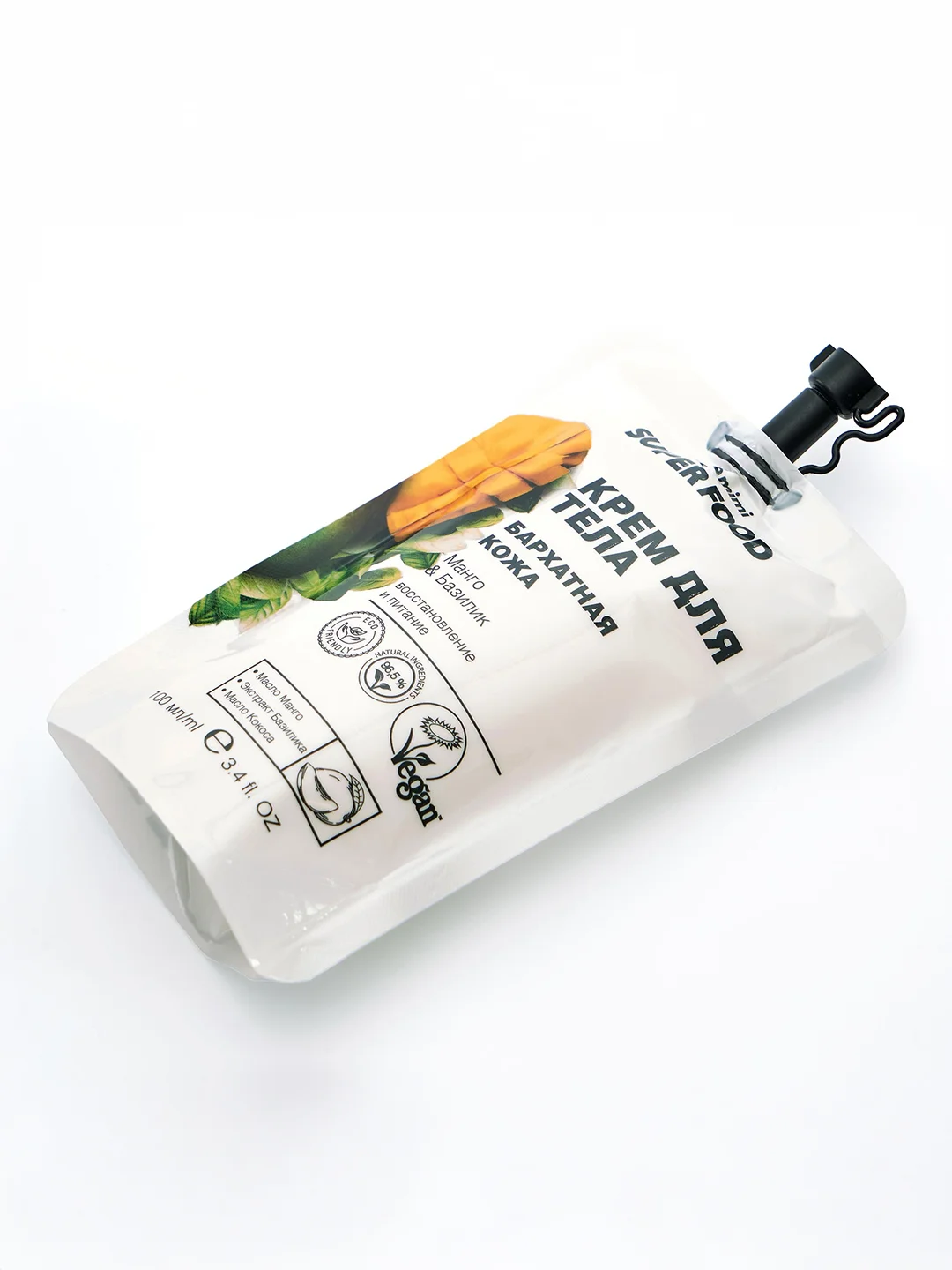 Cafe mimi Super Food  Крем для тела Бархатная кожа Манго & Базилик, 100 мл