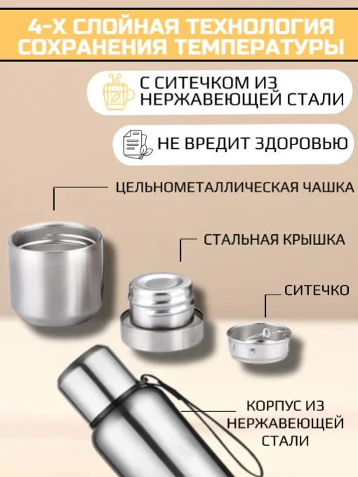 Серебряный термос 1000мл