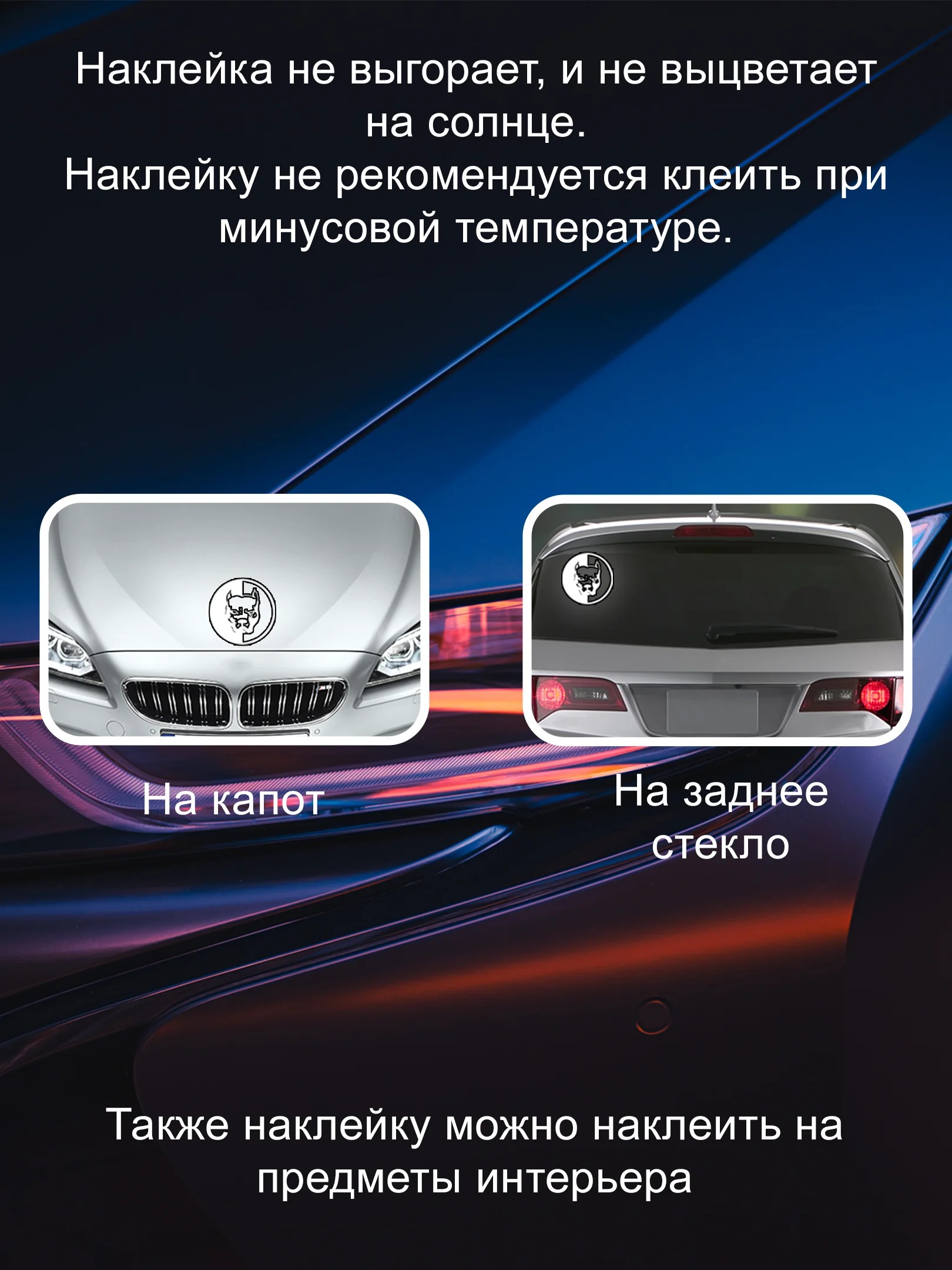 Белый наклейка на автомобиль "Питбуль" виниловая без фона