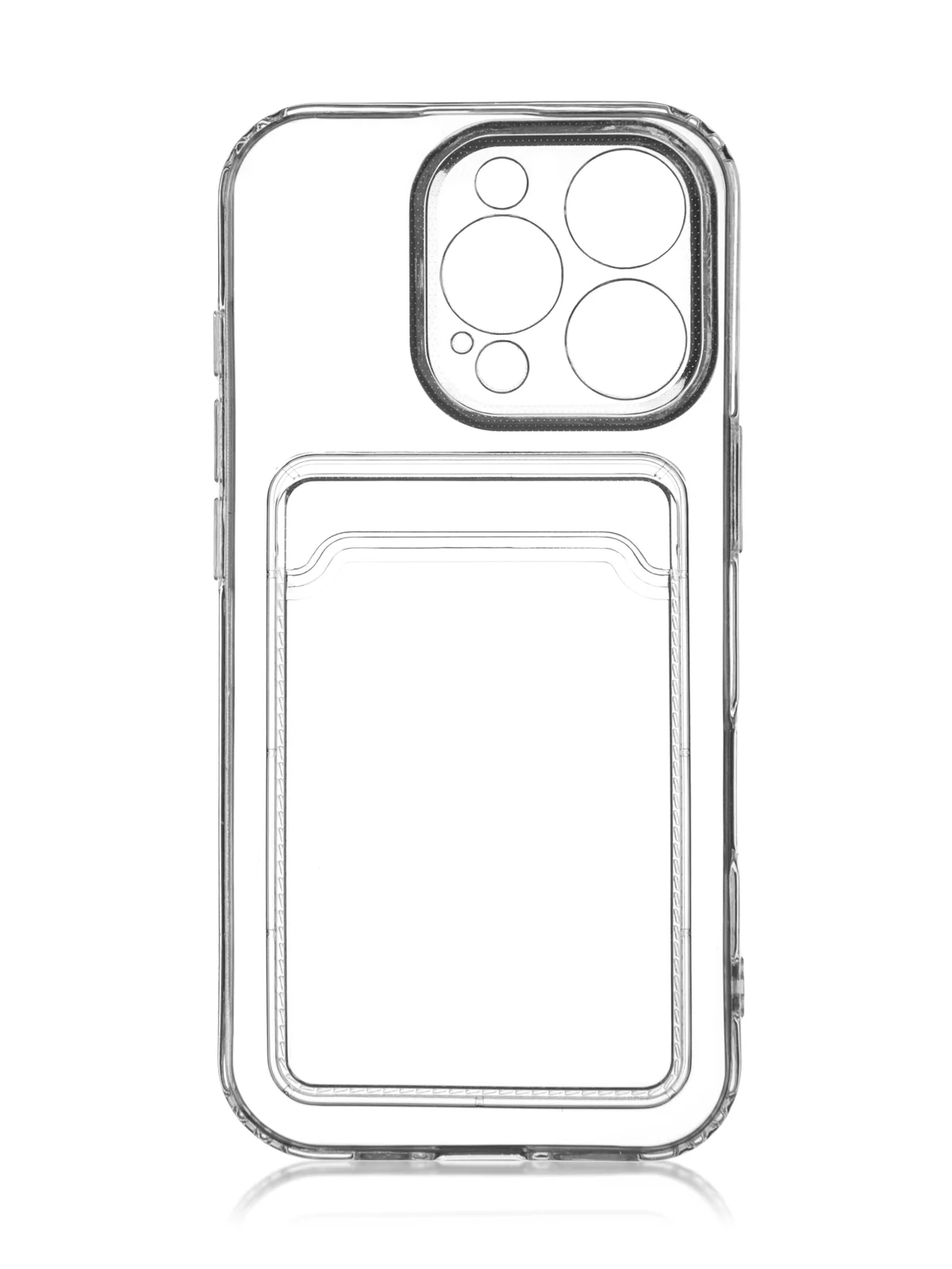 Прозрачный чехол для iPhone 16 Pro силиконовый Rosco с карманом для карт, защитой камер, картхолдер