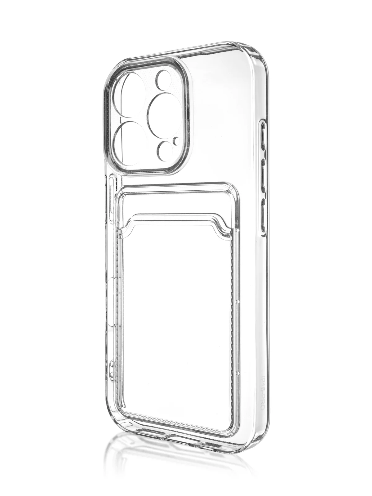 Прозрачный чехол для iPhone 16 Pro силиконовый Rosco с карманом для карт, защитой камер, картхолдер