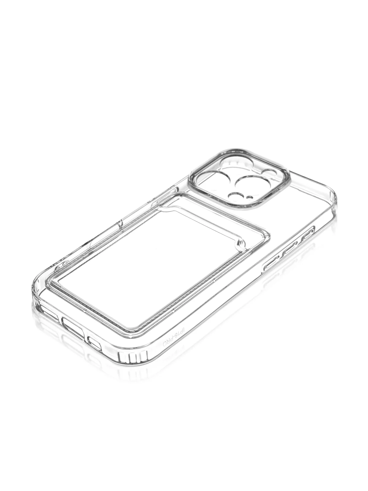 Прозрачный чехол для iPhone 16 Pro силиконовый Rosco с карманом для карт, защитой камер, картхолдер