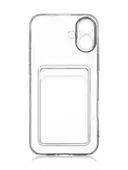 Прозрачный чехол для iPhone 16 Plus силиконовый ROSCO с карманом для карт, защитой камер, картхолдер