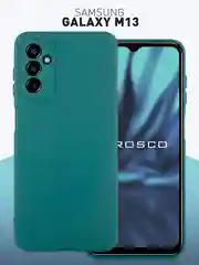 Зеленый чехол ROSCO для Samsung Galaxy M13, матовый, силиконовый, бортик вокруг камер