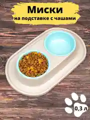 Бирюзовый миска для животных, кошек и собак двойная на подставке / поилка для кошек