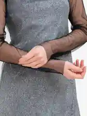Серебряный платье женская двойка (комбинация и накидка сетка) новогоднее вечернее