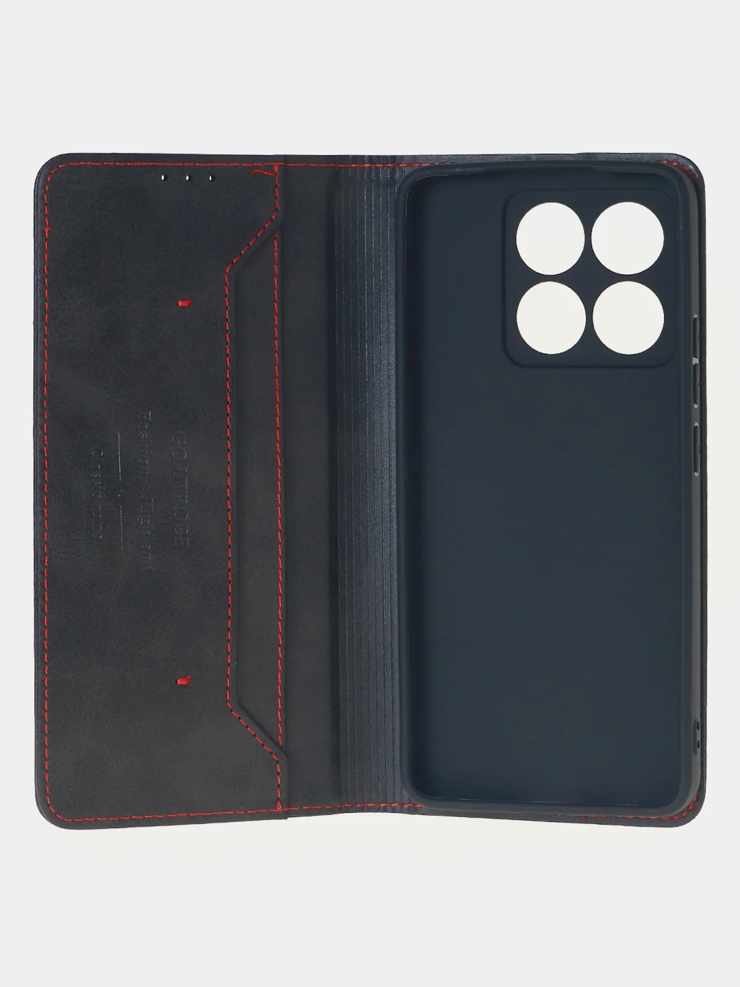 Черный чехол-книжка для Xiaomi 14T (5G) из высококачественной искусственной кожи