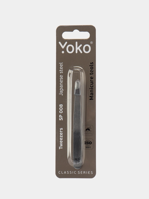 Пинцет для бровей и ресниц YOKO SP 008 японская сталь, скошенный, матовый, длина 95 мм