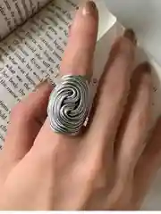 Серый меланж кольцо-перстень женский, стильный, массивный
