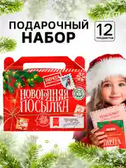 Красный подарочный набор новогодний 12 предметов "Новогодняя посылка"