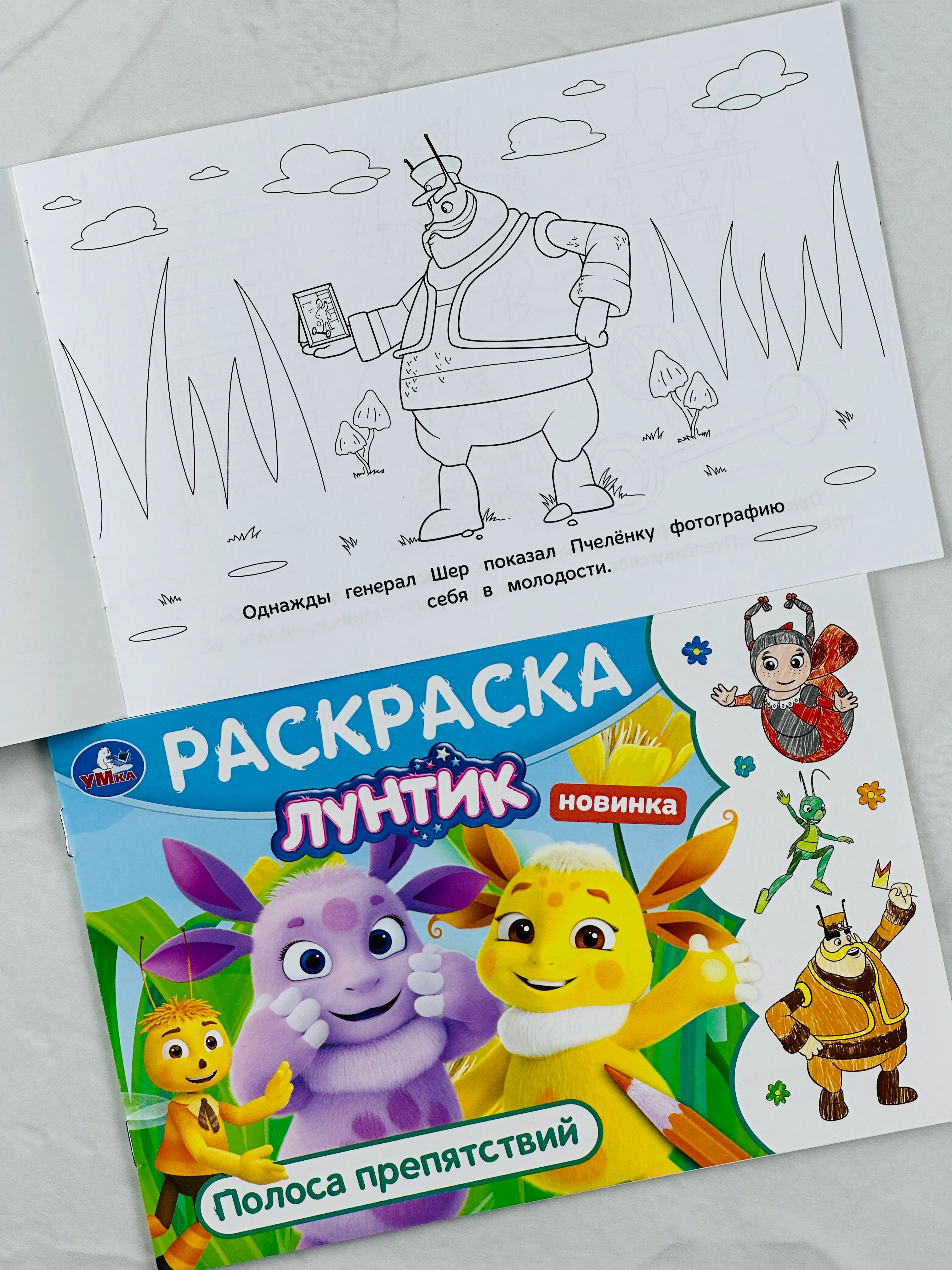 Детская книжка раскраска-малышка Лунтик Полоса препятствий Горизонтальная раскраска мульт