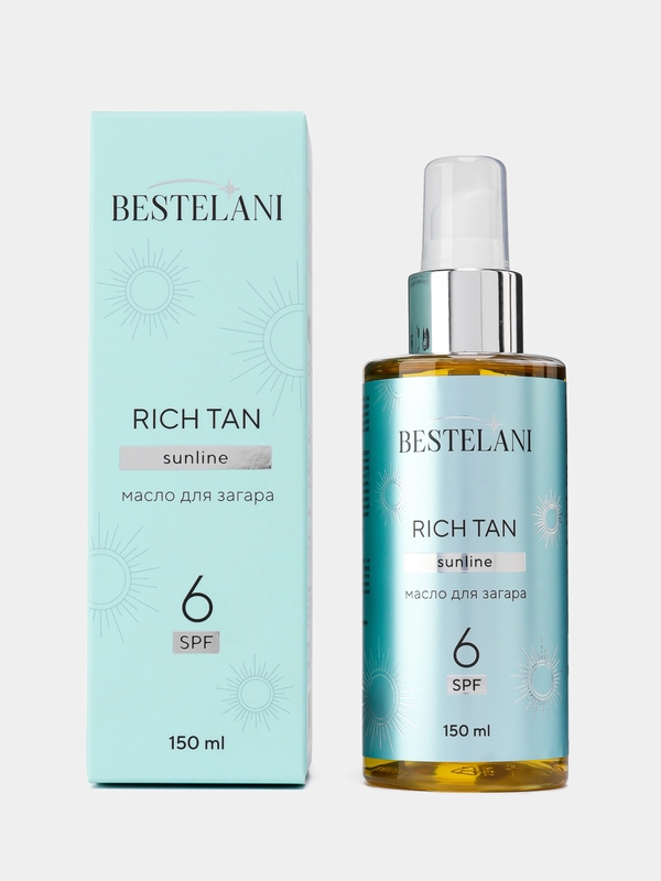 Масло для загара Rich tan, водостойкое, 6 SPF, BESTELANI, 150 мл