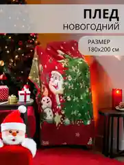 Красный плед-покрывало Новогодний, 180*200