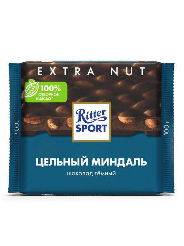 Шоколад темный Ritter Sport Extra Nut, с цельным миндалем, 100 г