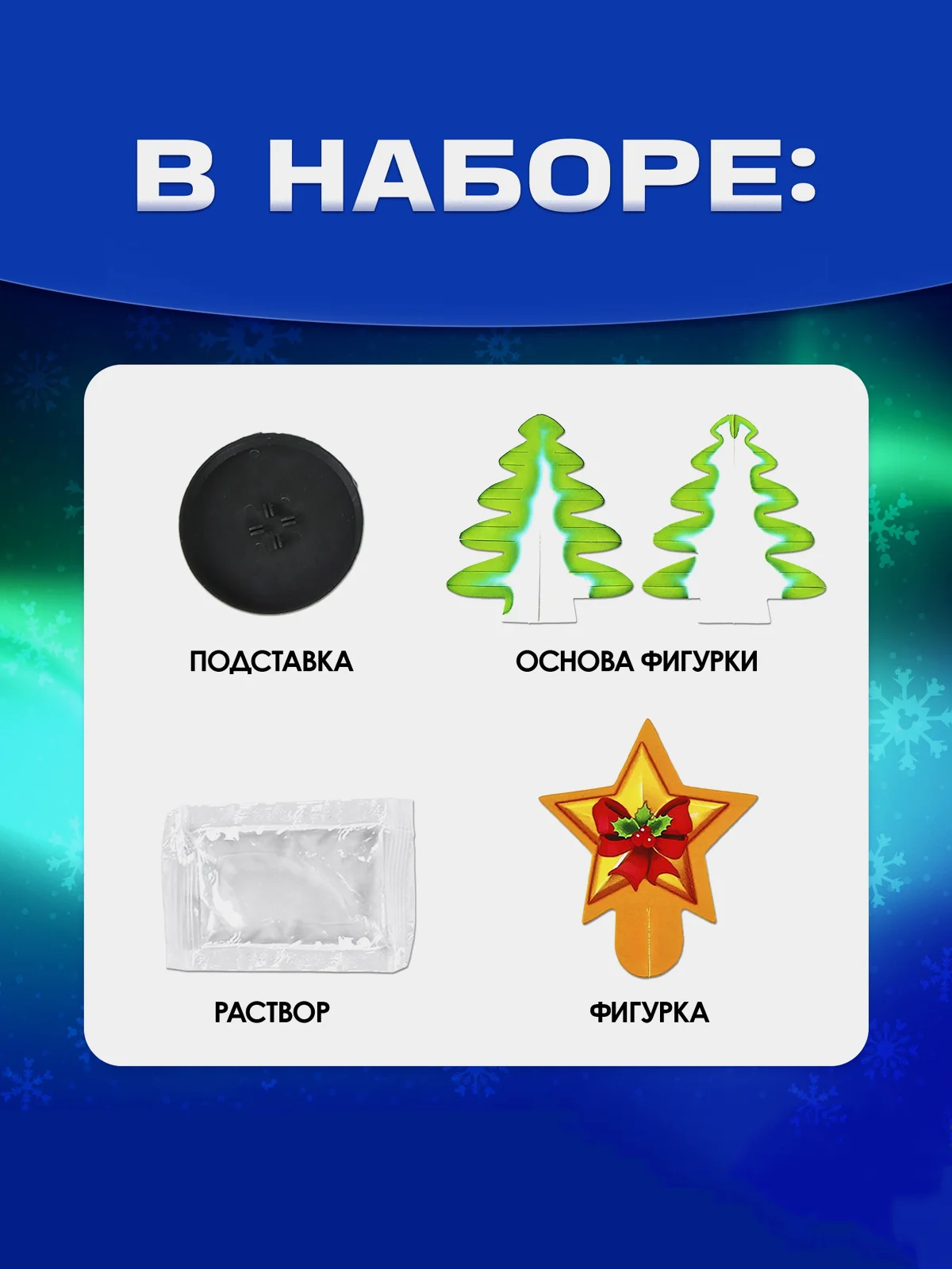 Зеленый выращивание кристаллов. Химические опыты для детей. Дед Мороз, Снегурочка, Ёлочка