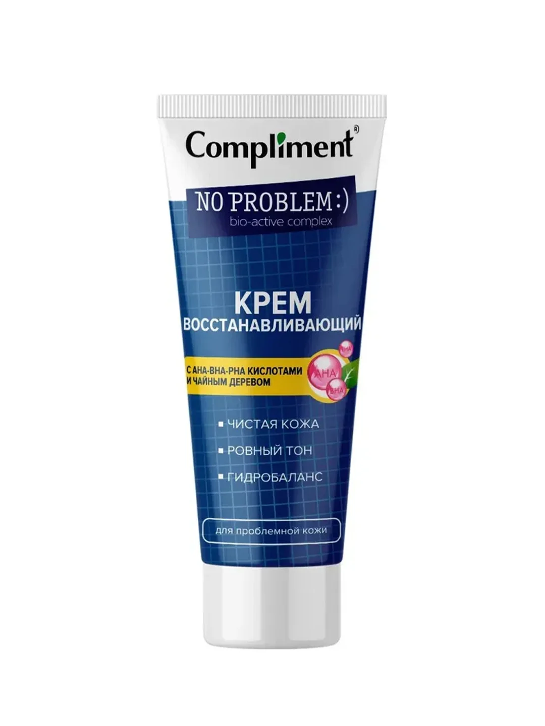 Compliment No problem Крем восстанавливающий с АНА-ВНА-РНА кислотами и чайным деревом,50мл