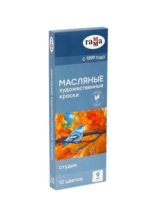Краски масляные Гамма "Студия", 10 цветов + 2 белых, туба 9мл, картон. упаковка