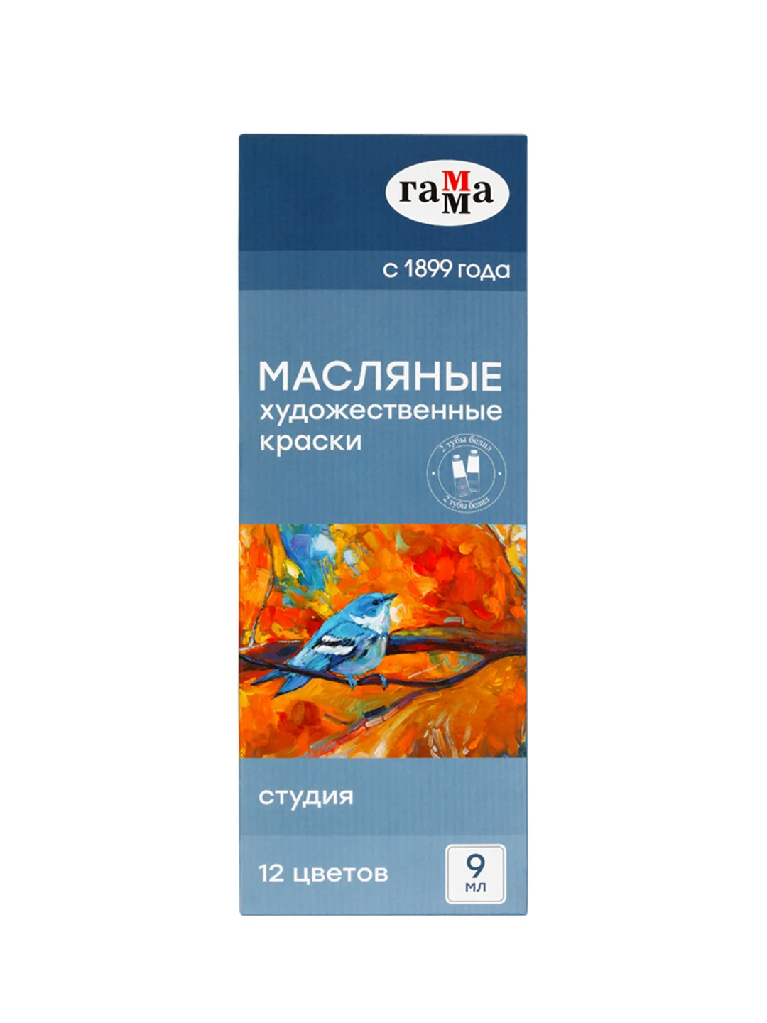 Краски масляные Гамма "Студия", 10 цветов + 2 белых, туба 9мл, картон. упаковка