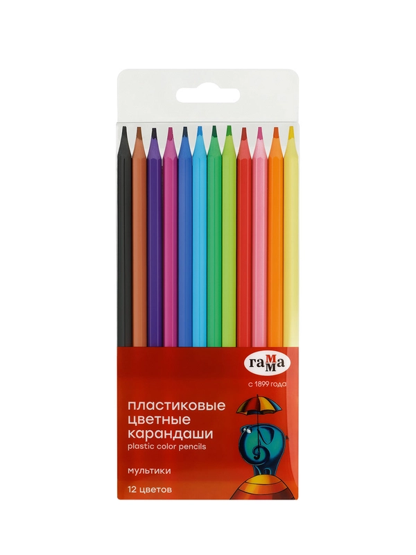 Карандаши цветные пластиковые Гамма "Мультики", 12цв., заточен., ПВХ, европодвес
