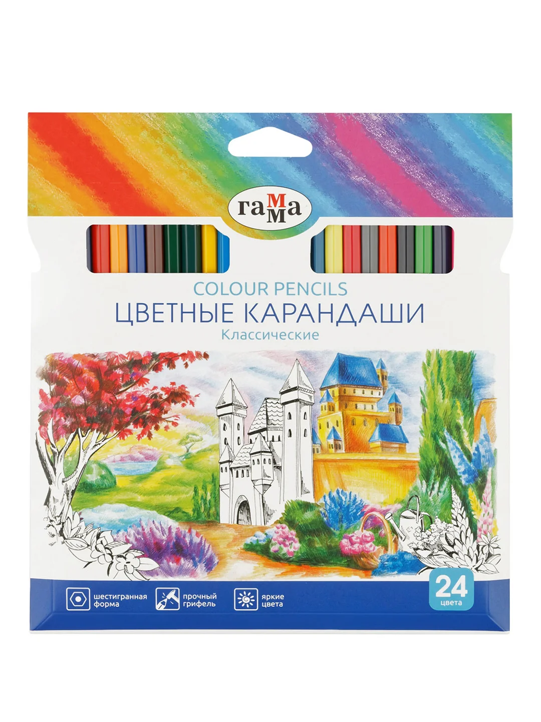 Карандаши цветные Гамма "Классические", 24цв., заточен., картон. упаковка, европодвес