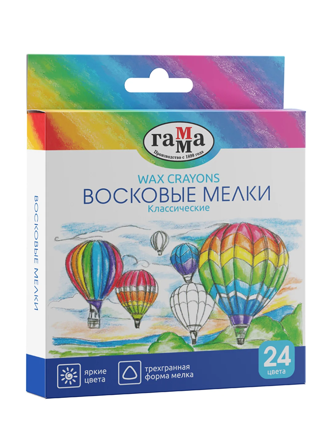 Мелки восковые Гамма "Классические", 24цв., трехгранные, картон. упаковка, европодвес