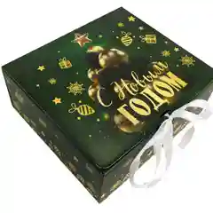 Зеленый коробка подарочная с лентой