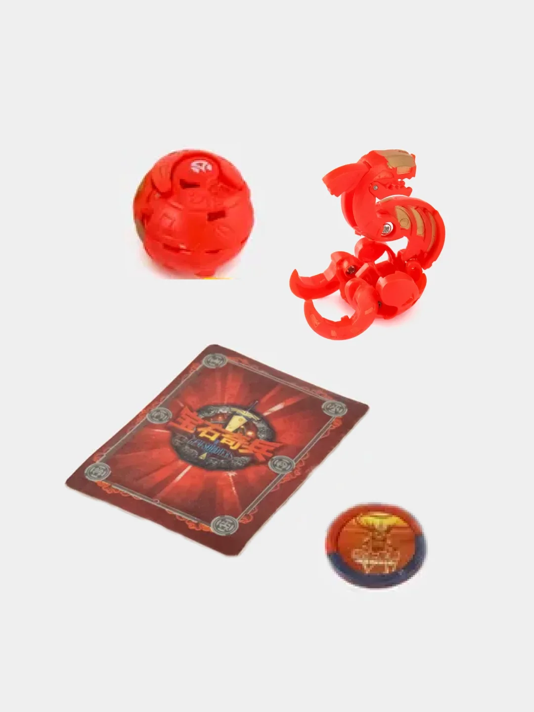 Красный шар-трансформер "BAKUGAN", Бакуган с магнитной карточкой + фишка, 8 цветов / набор