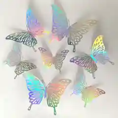 Серебряный декоративные интерьерные бабочки 3D, наклейки на стену и растения
