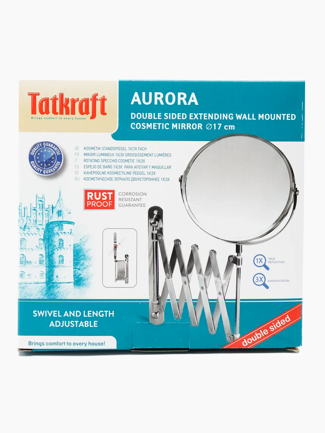 Зеркало выдвижное настенное двухстороннее AURORA д.17см