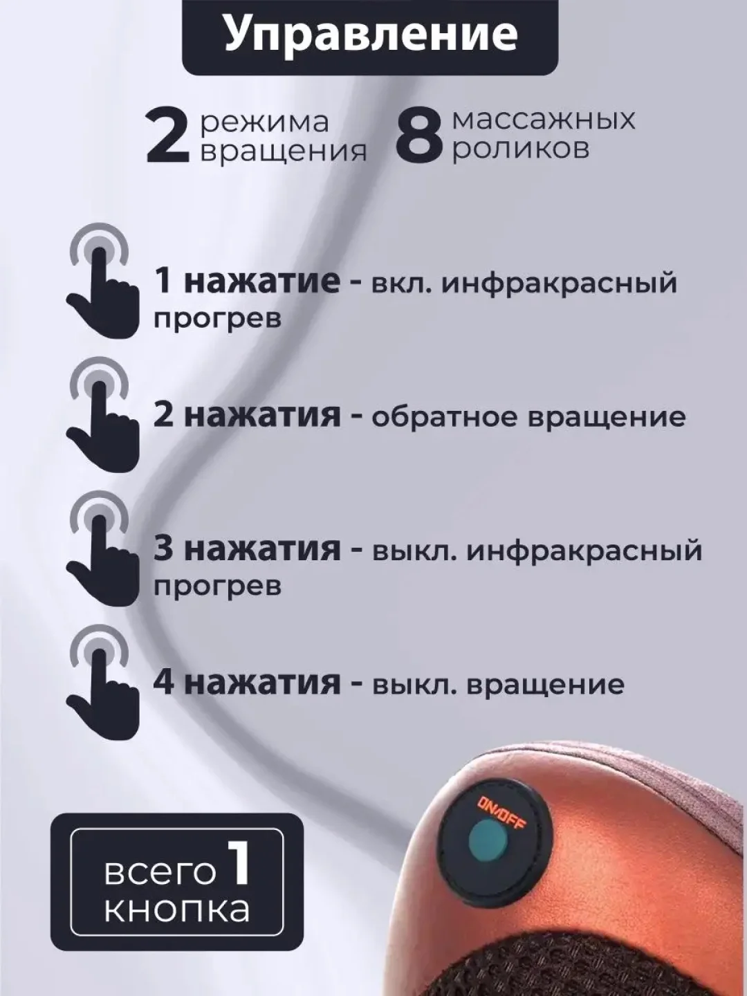 Массажная подушка Шиатсу для спины, шеи и плеч с инфракрасным подогревом