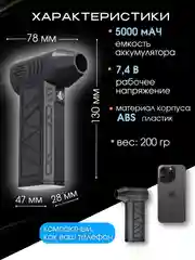 Воздуходувка портативная/ ветродуйка аккумуляторная/ турбовентилятор
