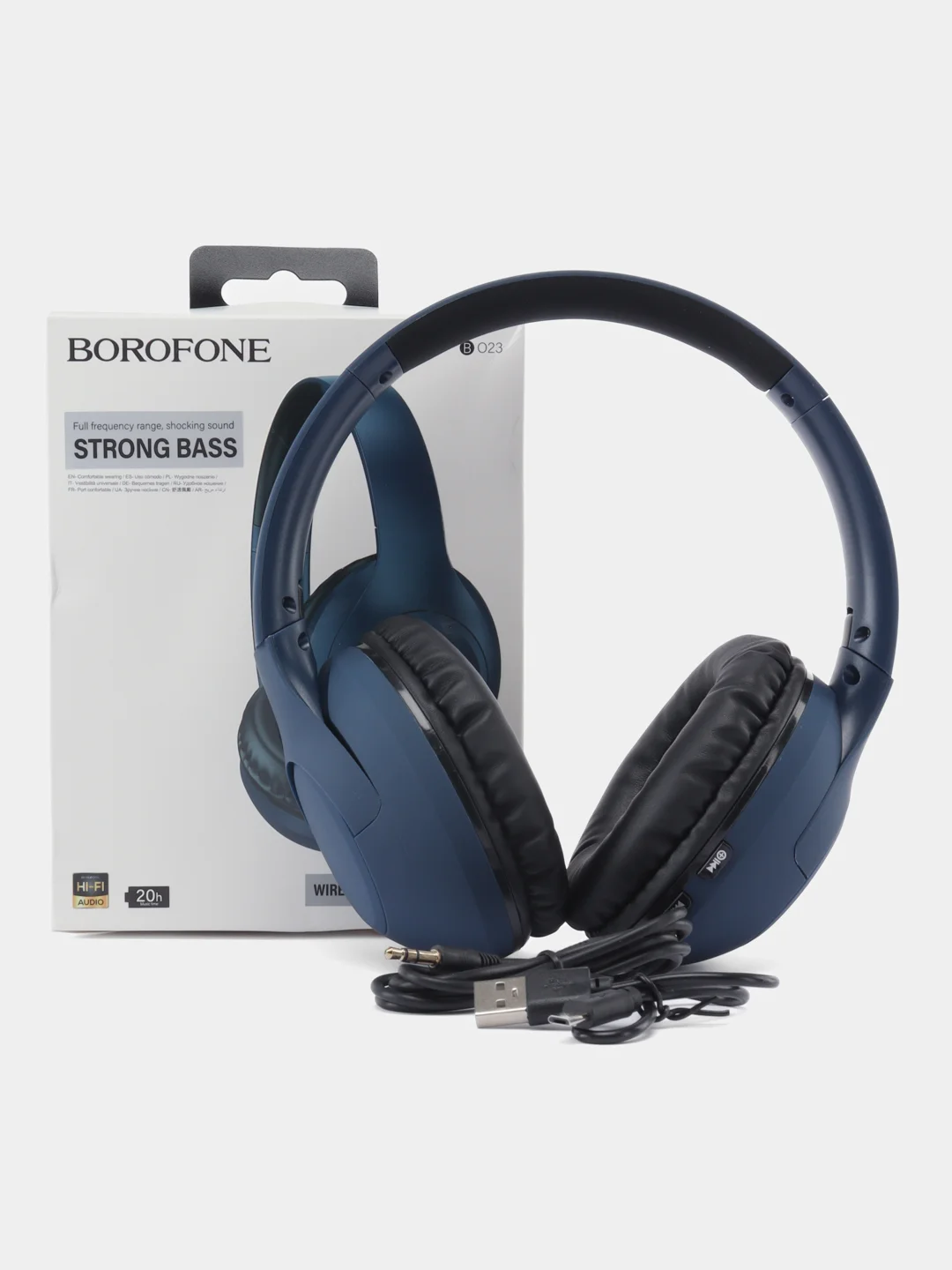 Синий беспроводные полноразмерные наушники Borofone BO23 Strong Bass с микрофоном, поддержка AUX